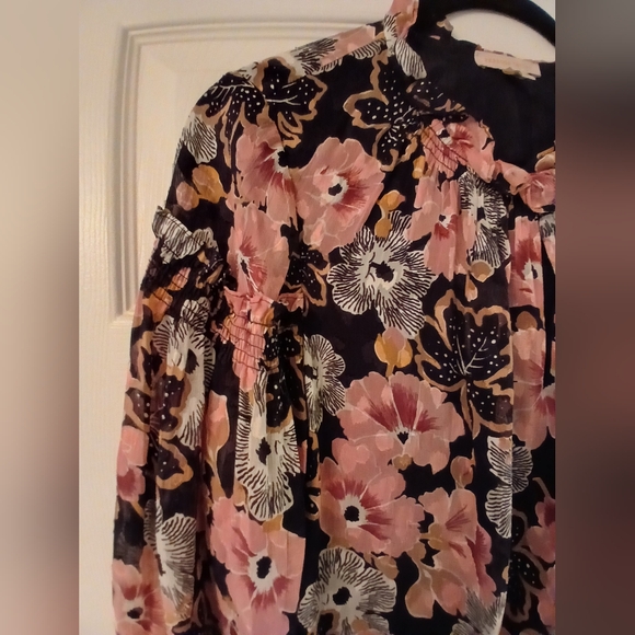 Rebecca Taylor NWOT Feminine Peasant Boho Floral W/ Neck Ruffle Blouse Size 4 - Picture 11 of 16